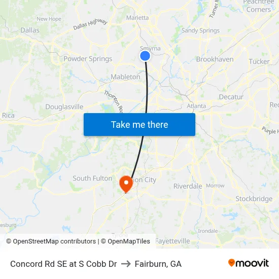 Concord Rd SE at S Cobb Dr to Fairburn, GA map