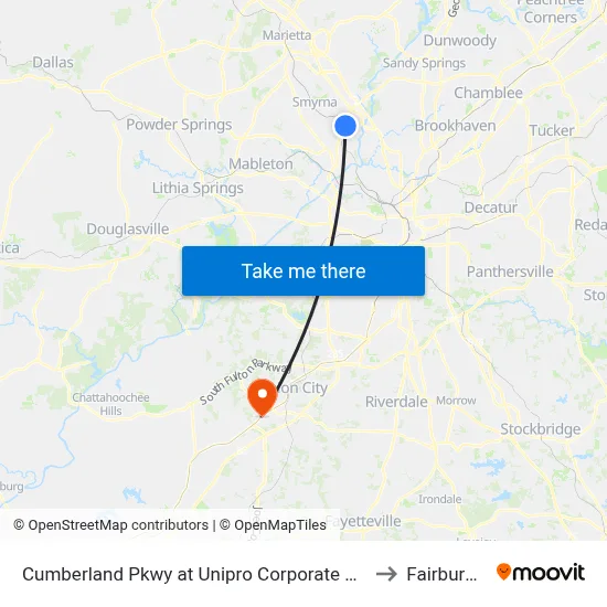 Cumberland Pkwy at Unipro Corporate Office / Kaise to Fairburn, GA map