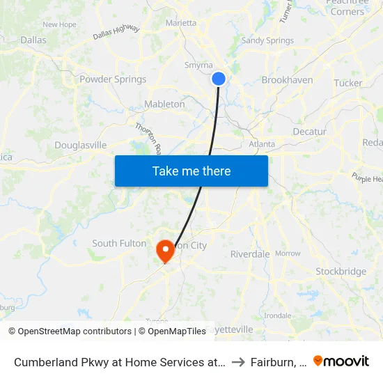 Cumberland Pkwy at Home Services at Home to Fairburn, GA map