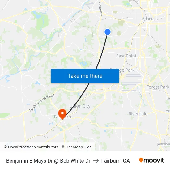 Benjamin E Mays Dr @ Bob White Dr to Fairburn, GA map