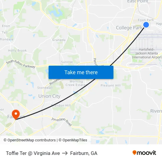 Toffie Ter @ Virginia Ave to Fairburn, GA map