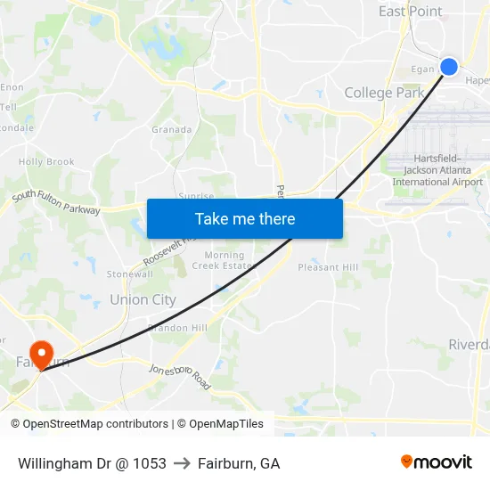 Willingham Dr @ 1053 to Fairburn, GA map