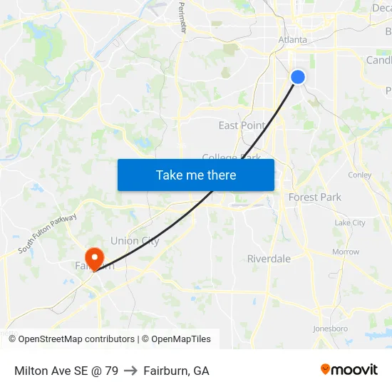 Milton Ave SE @ 79 to Fairburn, GA map