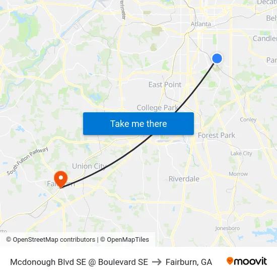 Mcdonough Blvd SE @ Boulevard SE to Fairburn, GA map