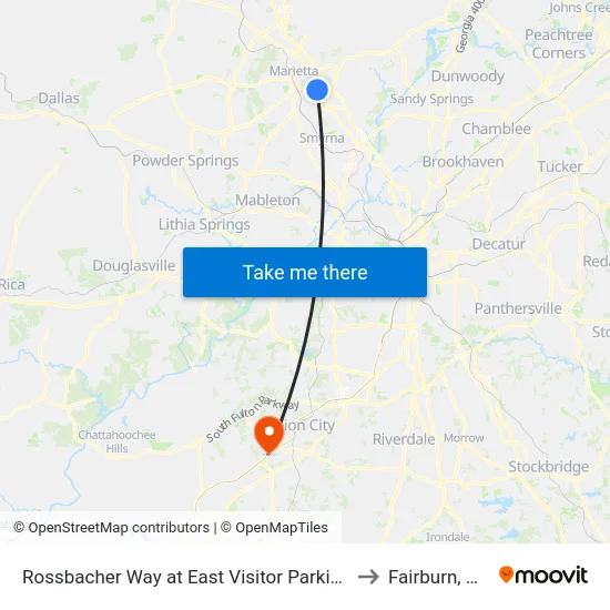 Rossbacher Way at East Visitor Parking to Fairburn, GA map