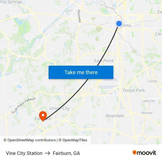 Vine City Station to Fairburn, GA map