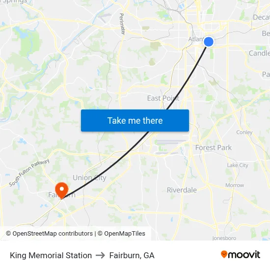 King Memorial Station to Fairburn, GA map