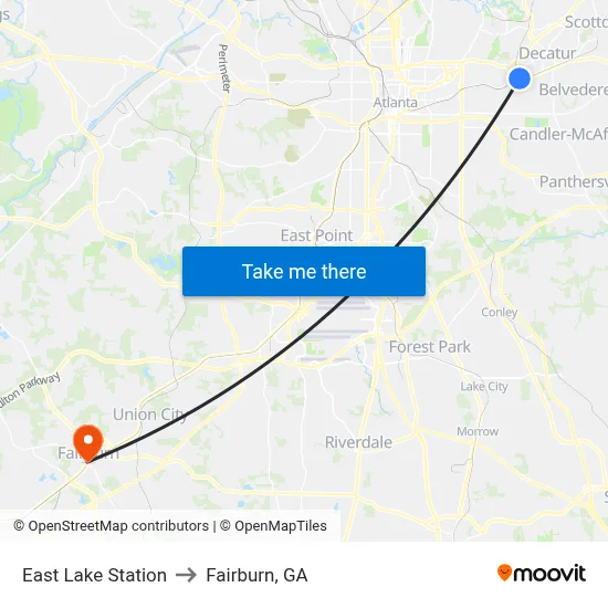 East Lake Station to Fairburn, GA map