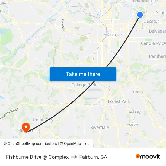 Fishburne Drive @ Complex to Fairburn, GA map