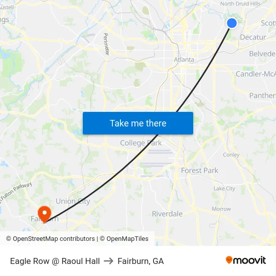 Eagle Row @ Raoul Hall to Fairburn, GA map