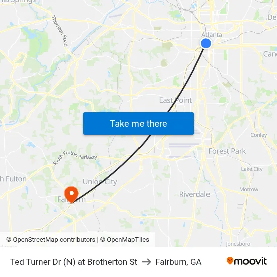 Ted Turner Dr (N) at Brotherton St to Fairburn, GA map