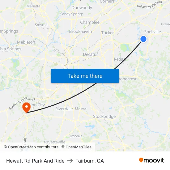Hewatt Rd Park And Ride to Fairburn, GA map