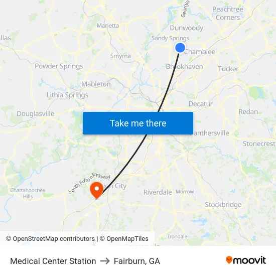 Medical Center Station to Fairburn, GA map