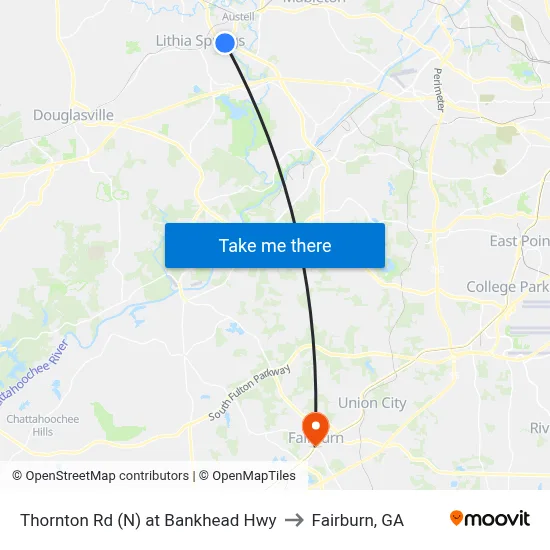 Thornton Rd (N) at Bankhead Hwy to Fairburn, GA map