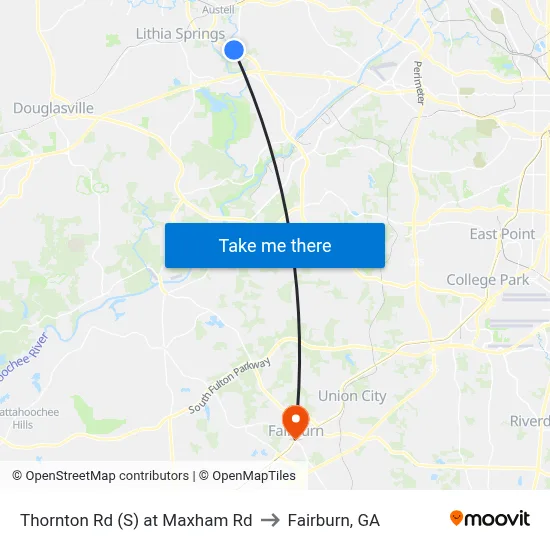 Thornton Rd (S) at Maxham Rd to Fairburn, GA map