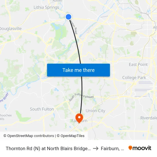 Thornton Rd (N) at North Blairs Bridge Rd to Fairburn, GA map