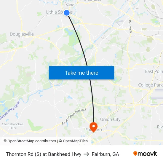 Thornton Rd (S) at Bankhead Hwy to Fairburn, GA map