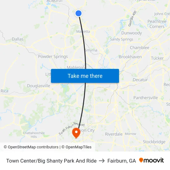 Town Center/Big Shanty Park And Ride to Fairburn, GA map