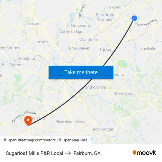 Sugarloaf Mills P&R Local to Fairburn, GA map