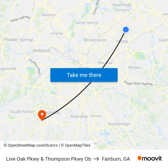 Live Oak Pkwy & Thompson Pkwy Ob to Fairburn, GA map
