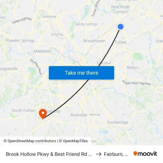 Brook Hollow Pkwy & Best Friend Rd Ob to Fairburn, GA map