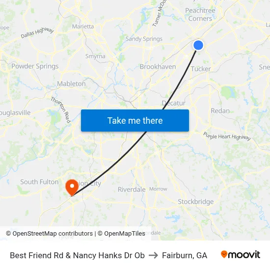 Best Friend Rd & Nancy Hanks Dr Ob to Fairburn, GA map