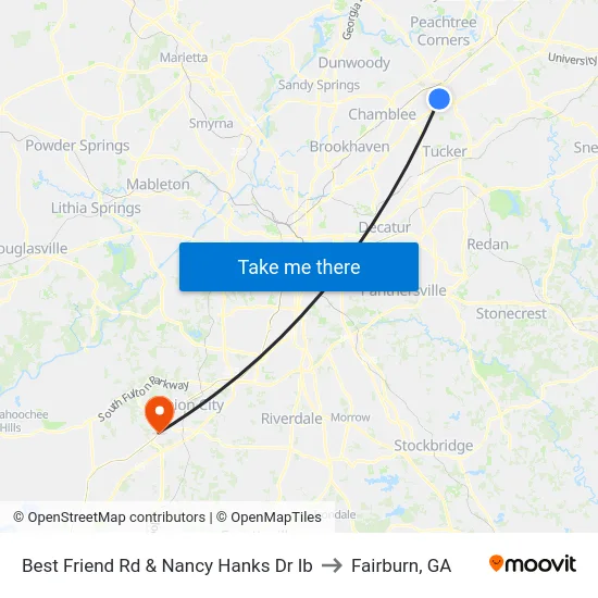 Best Friend Rd & Nancy Hanks Dr Ib to Fairburn, GA map