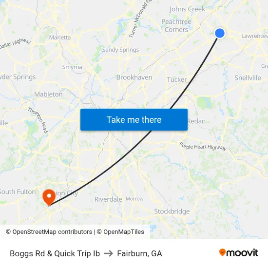 Boggs Rd & Quick Trip Ib to Fairburn, GA map