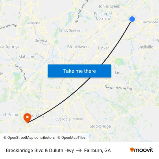 Breckinridge Blvd & Duluth Hwy to Fairburn, GA map