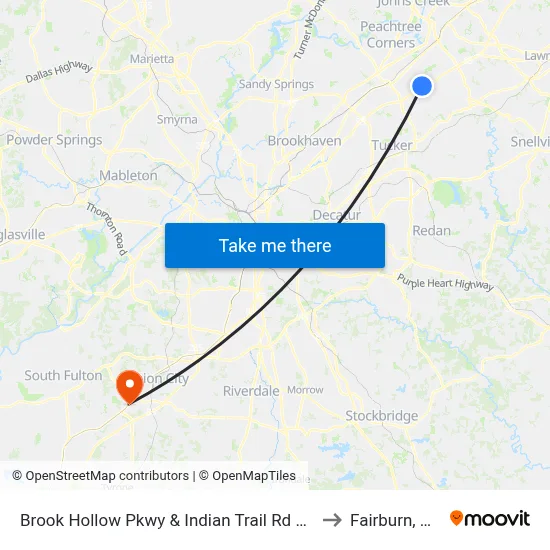 Brook Hollow Pkwy & Indian Trail Rd Ob to Fairburn, GA map