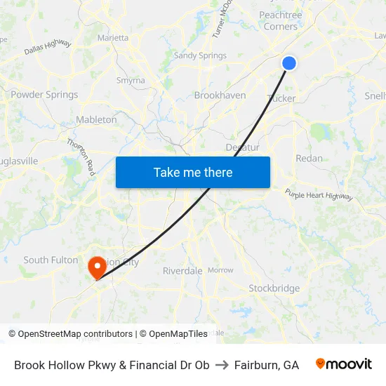 Brook Hollow Pkwy & Financial Dr Ob to Fairburn, GA map