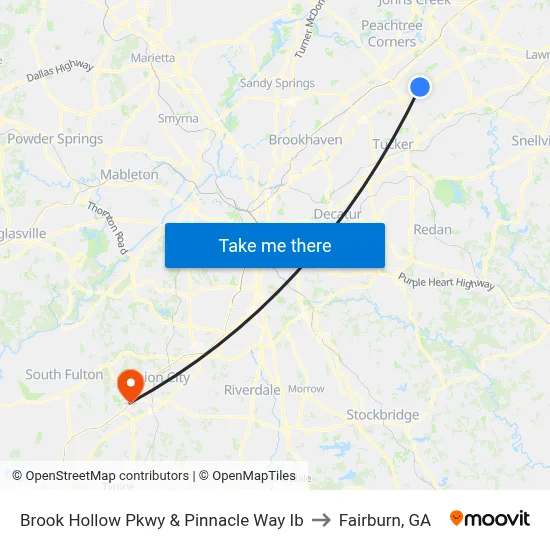 Brook Hollow Pkwy & Pinnacle Way Ib to Fairburn, GA map