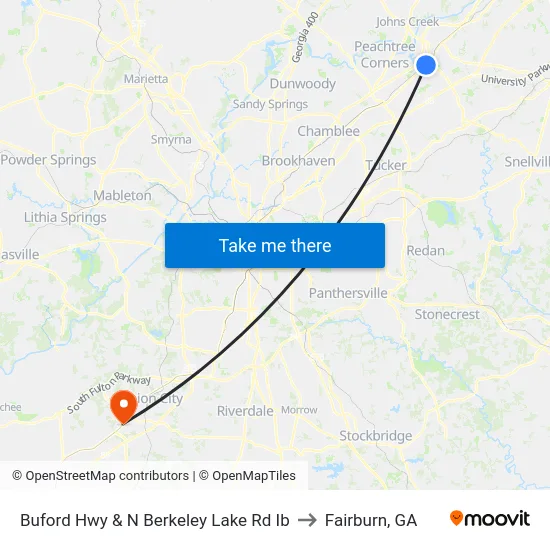 Buford Hwy & N Berkeley Lake Rd Ib to Fairburn, GA map