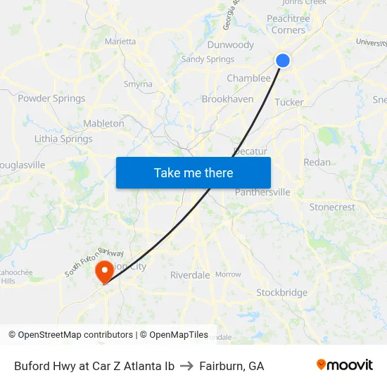 Buford Hwy at Car Z Atlanta Ib to Fairburn, GA map