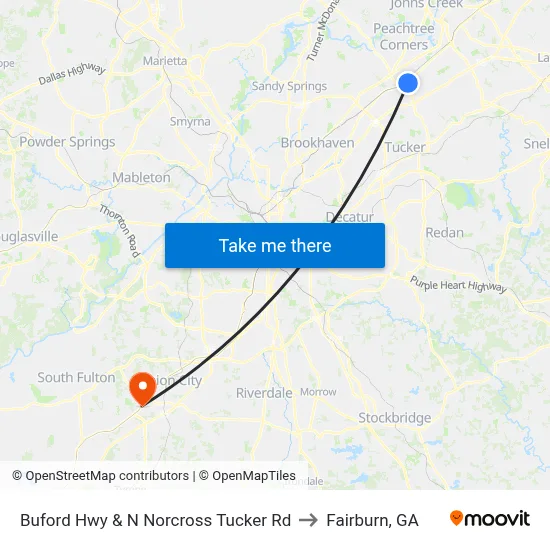 Buford Hwy & N Norcross Tucker Rd to Fairburn, GA map