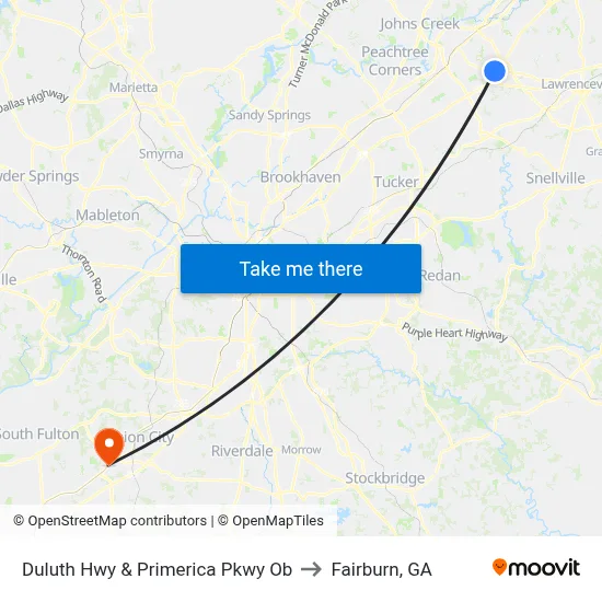 Duluth Hwy  & Primerica Pkwy Ob to Fairburn, GA map