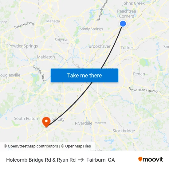 Holcomb Bridge Rd & Ryan Rd to Fairburn, GA map