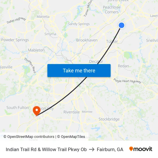 Indian Trail Rd & Willow Trail Pkwy Ob to Fairburn, GA map