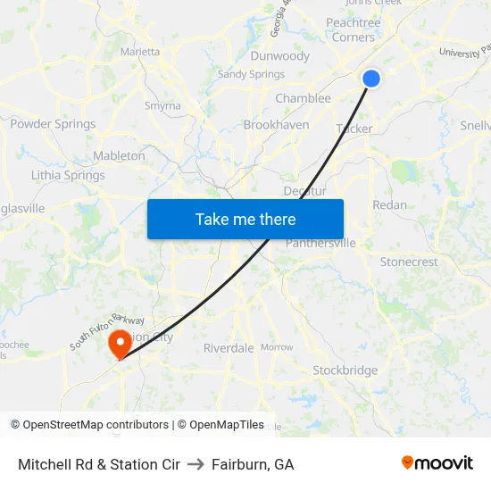 Mitchell Rd & Station Cir to Fairburn, GA map