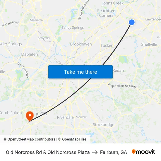Old Norcross Rd & Old Norcross Plaza to Fairburn, GA map