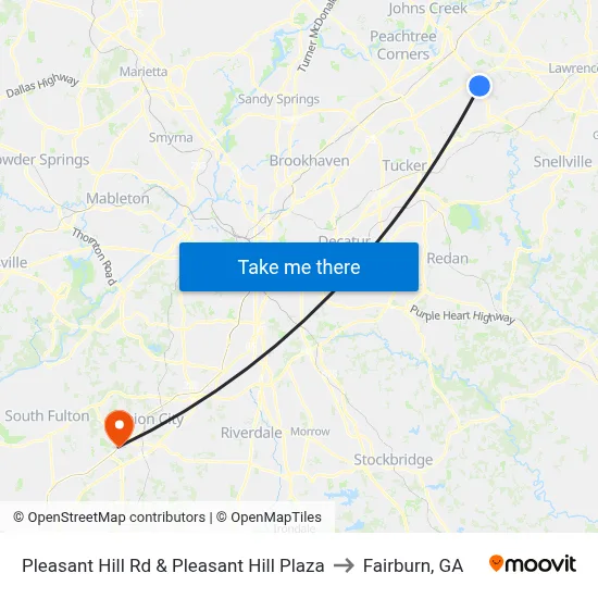 Pleasant Hill Rd & Pleasant Hill Plaza to Fairburn, GA map