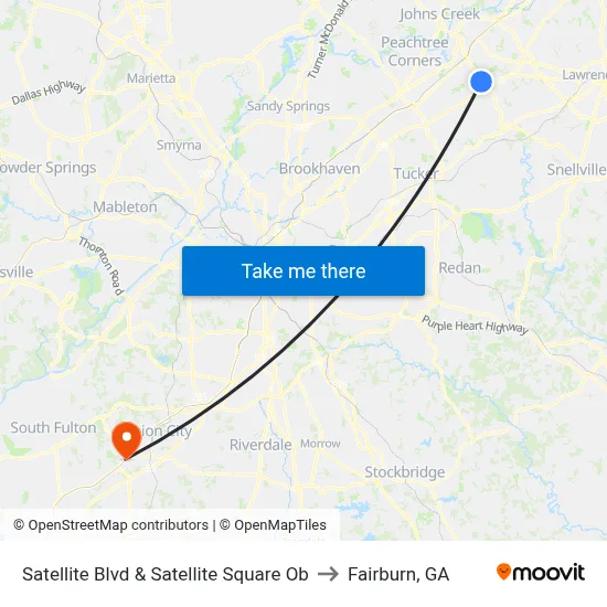 Satellite Blvd & Satellite Square Ob to Fairburn, GA map