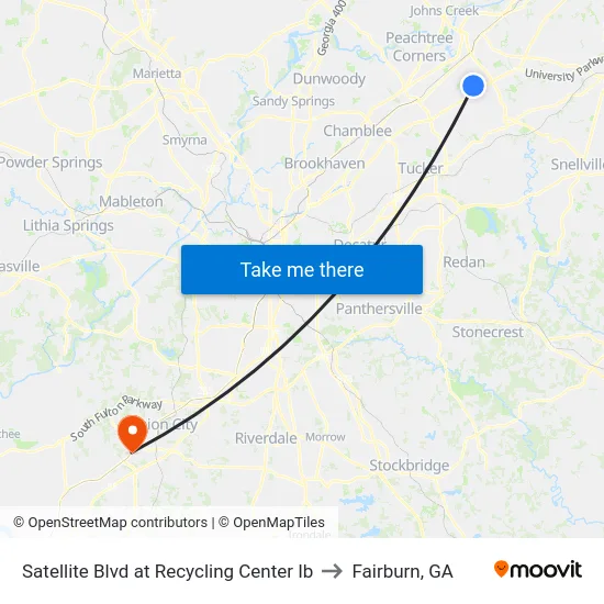 Satellite Blvd at Recycling Center Ib to Fairburn, GA map
