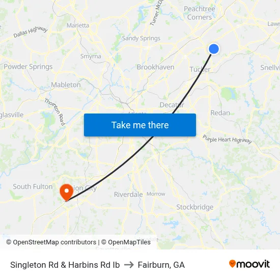 Singleton Rd & Harbins Rd Ib to Fairburn, GA map