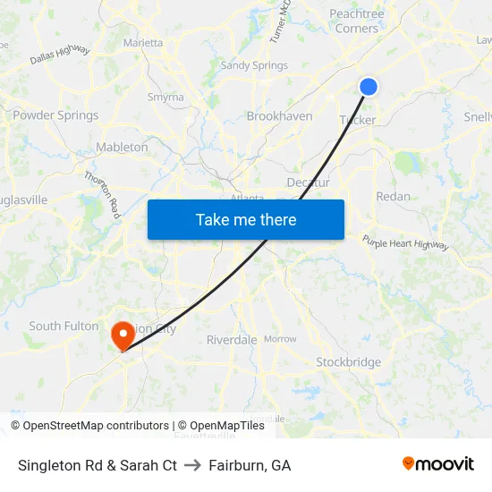 Singleton Rd & Sarah Ct to Fairburn, GA map