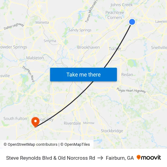 Steve Reynolds Blvd & Old Norcross Rd to Fairburn, GA map