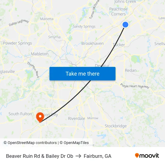 Beaver Ruin Rd & Bailey Dr Ob to Fairburn, GA map