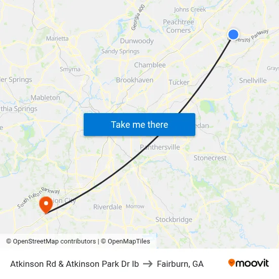 Atkinson Rd & Atkinson Park Dr Ib to Fairburn, GA map