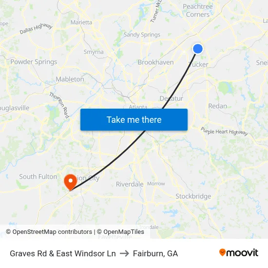 Graves Rd & East Windsor Ln to Fairburn, GA map