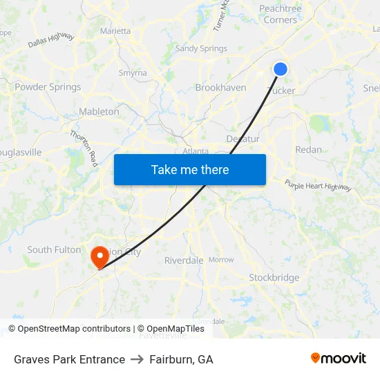 Graves Park Entrance to Fairburn, GA map